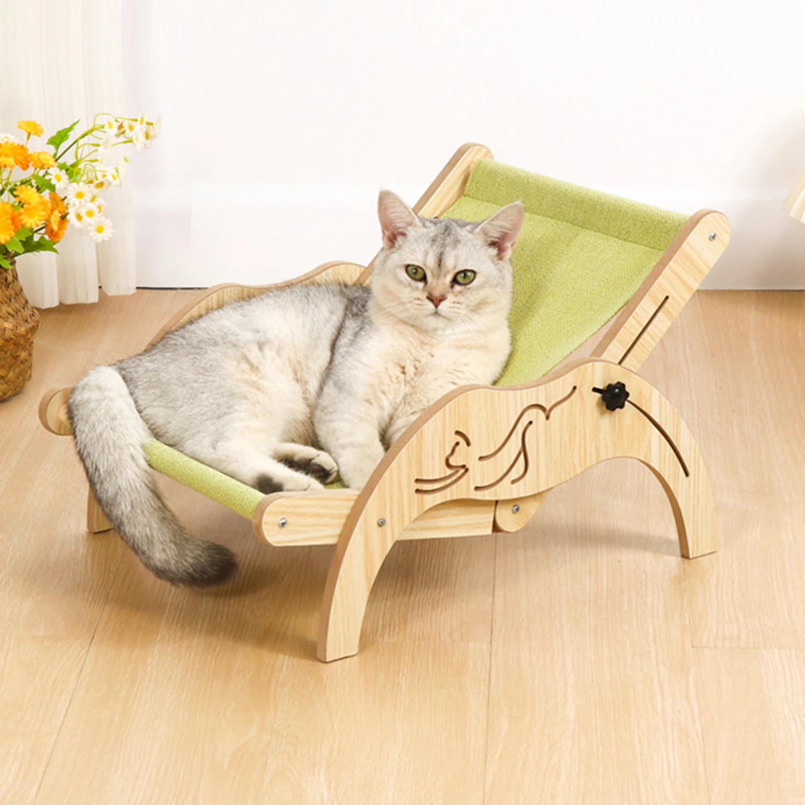 Cat Hammock Bed Wooden Cat Lounge Chair All-Season Universal Internet Red Sleeping Chairs for Rabbit Indoor Cats Small Dogs