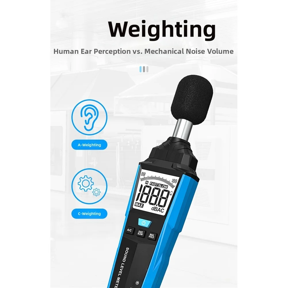 SL720A Portable Decibel Meter with Dual AC Weighting Mode Fast Slow Response 125ms 1000ms MAX Hold and Rubber Casing