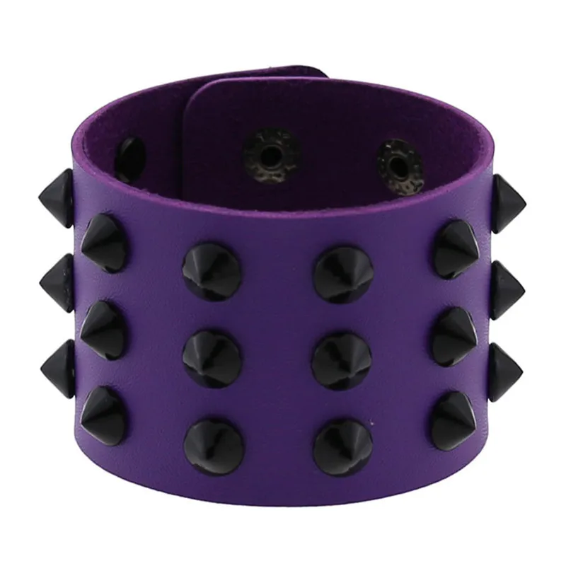 Purple Goth Bracelets For Women Punk Boho Emo Spike Rivets PU Leather Charm Bracelet Cuff Bangles Festival Jewelry Party Gifts