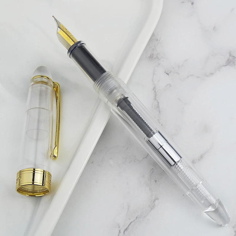 

LORELEI 019 Resin Transparent Fountain Pen with Converter Iridium EF/F 0.38/0.5mm Golden Clip Ink Pen for Business Office Home