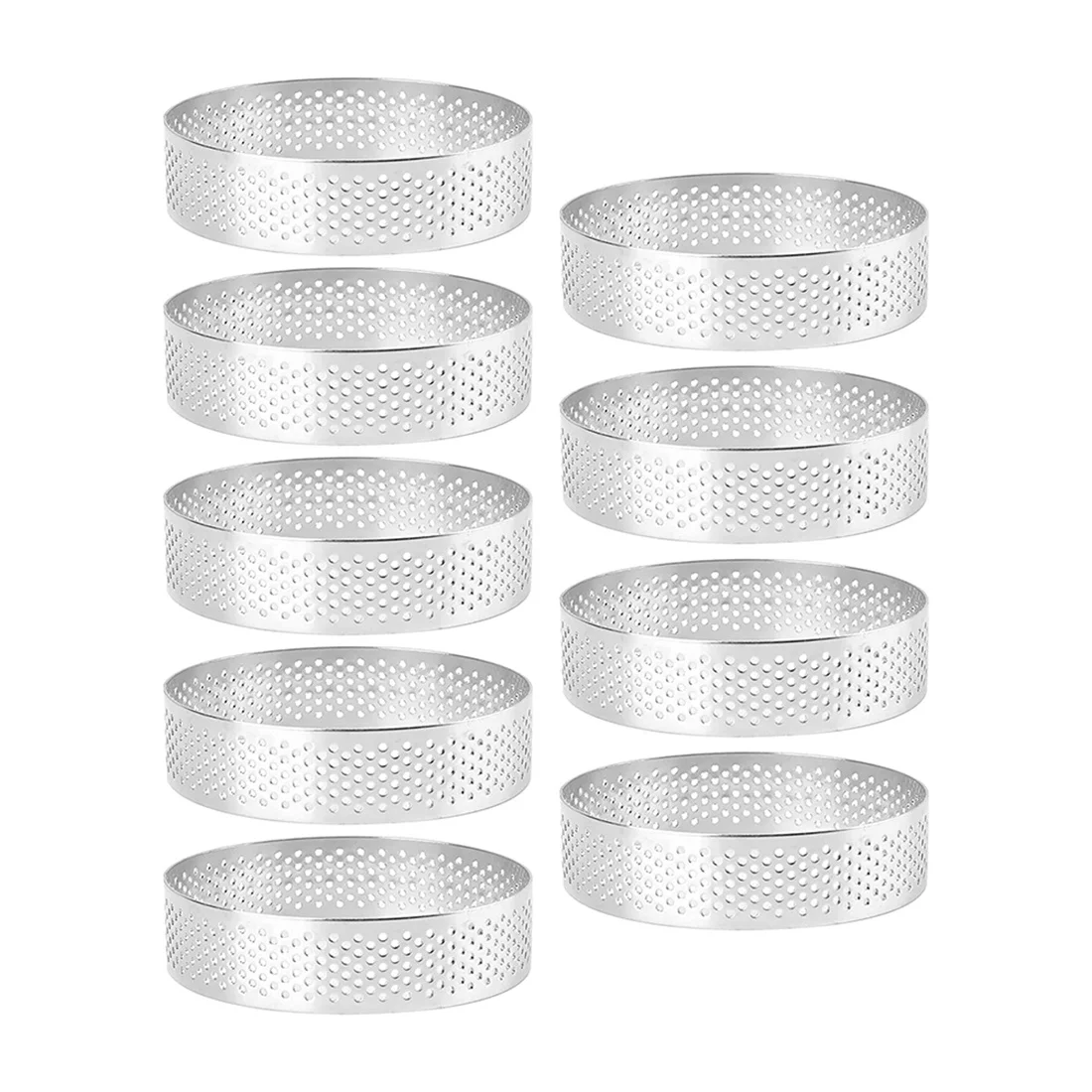 9 Pack Round Tart Ring, Mousse Rings, Stainless Steel Heat-Resistant Perforated Mousse Rings, Metal Round Ring Mold