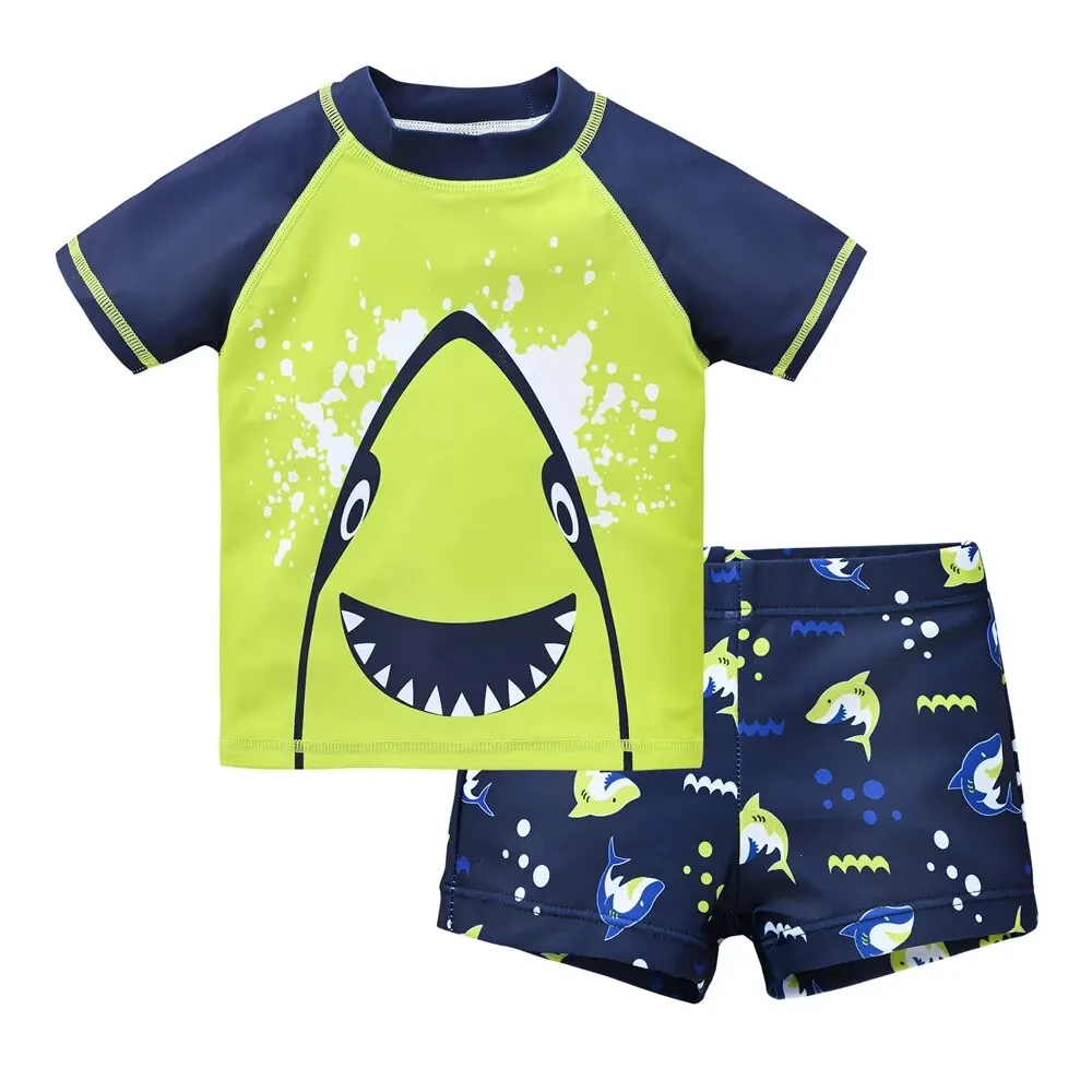 Kavkas Baby Toddler Boys Swimsuit Short Sleeve Shark Dinosaur Bathing Suit 2 Piece Rash Guards Swimwear 12M to 8 Years