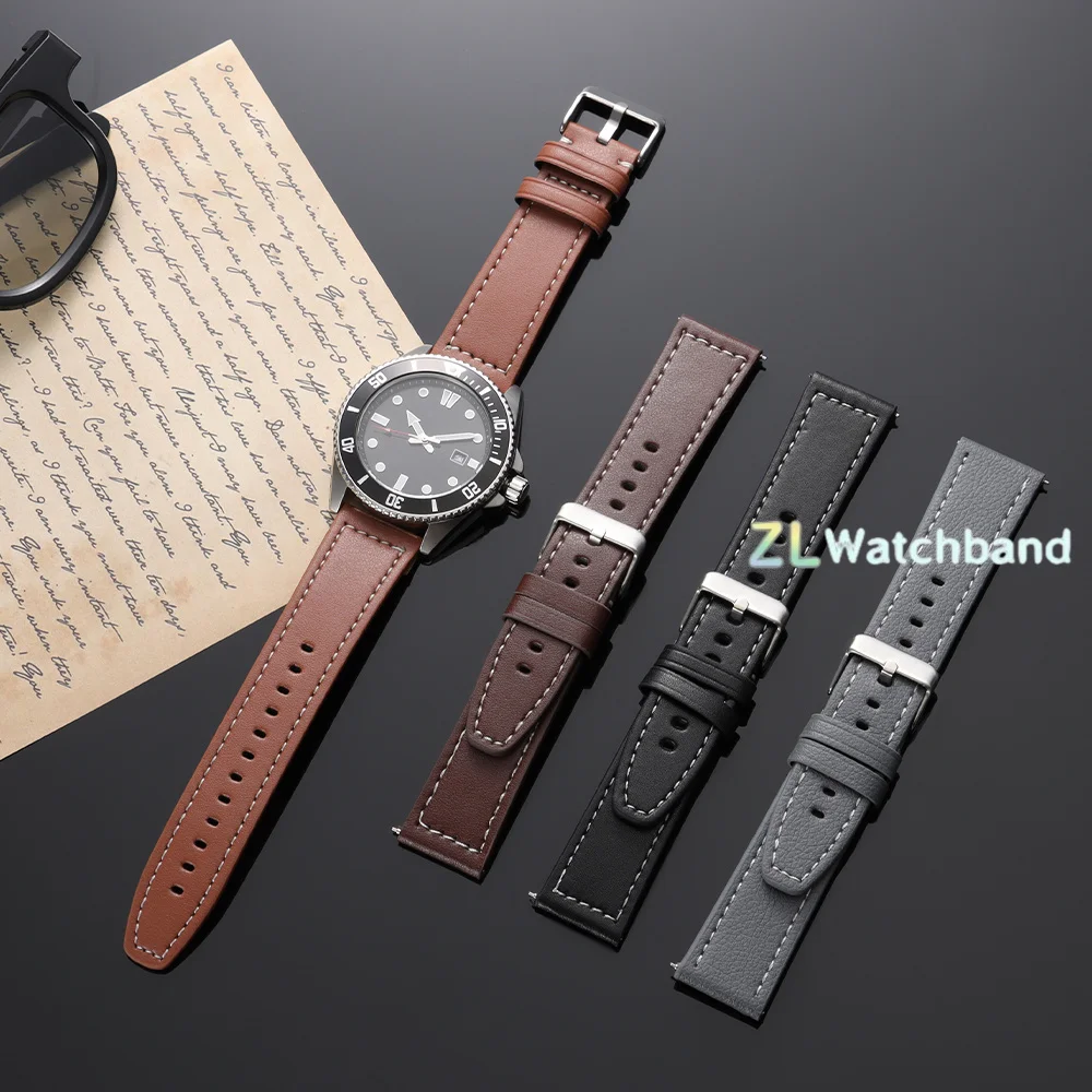 20mm 22mm Leather Watch Band Quick Release Straps for DW for Omega Black Brown White Grey Pin Buckle Watch Accessory for Huawei