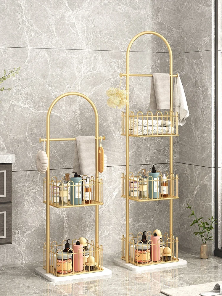 

Nordic Light Luxury Bathroom Storage Rack Floor Multi-Layer Bath Towel Clothes Storage Rack Moisture-Proof