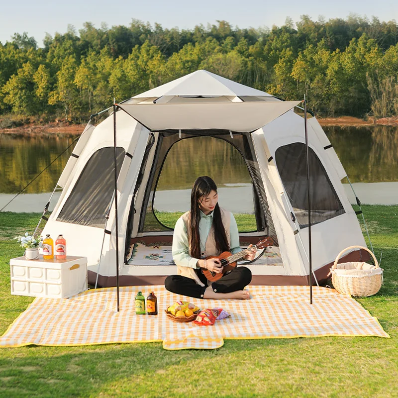 

Outdoor hexagonal tent fully automatic pop-up camping outdoor thickened rainproof outing portable equipment