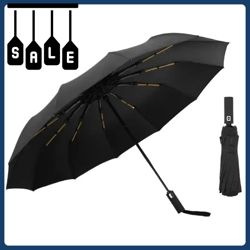 Parapluie entièrement automatique à colle noire épaisse et durable pour 12 berceaux, parapluie pliable anti-ultraviolet pour un usage ensoleillé et pluvieux.