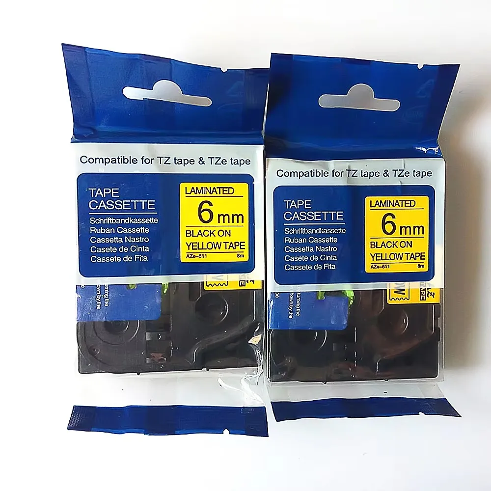 

Tz 6111 Tape Compatible Aze-611 BLACK ON Yellow Label Tape 6mm Labeling Ribbon For Ptouch Label Maker PTH110PT 10PCS