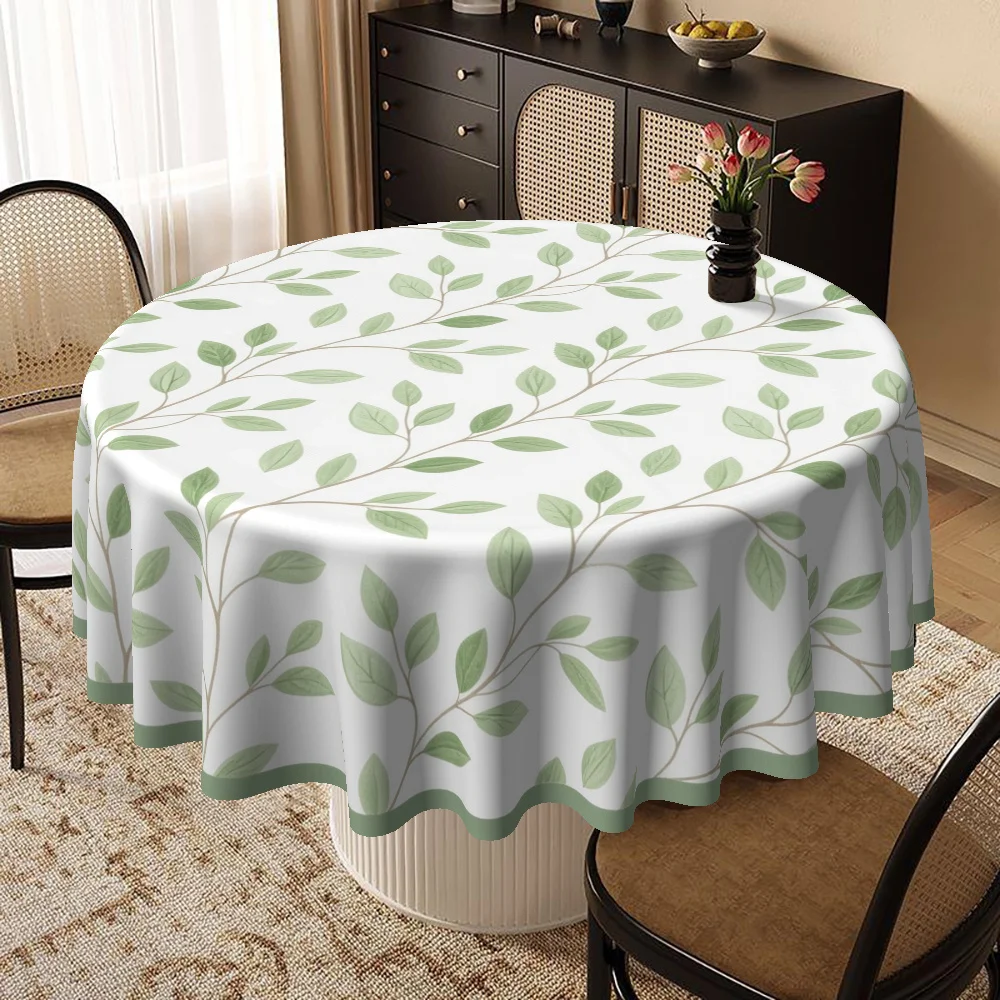 Round tablecloth, with a Christmas theme and a green leaf pattern design