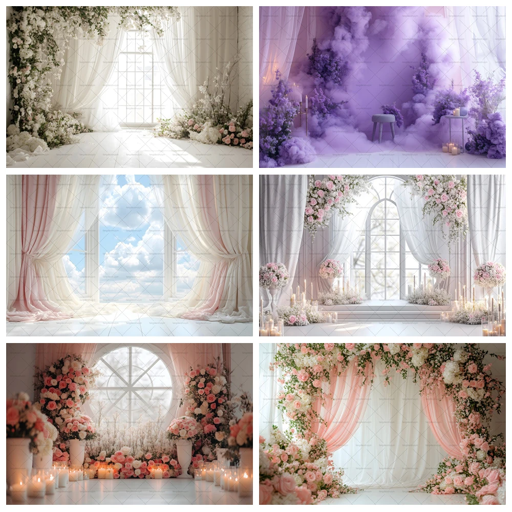 

Flowers Wedding Portrait Photography Background Vintage Door Wisteria Floral Backdrop Kids Baby Shower For Photo Studio Props