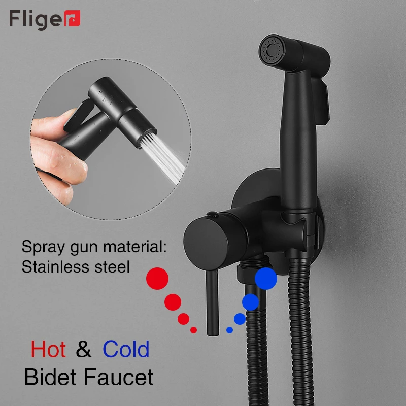 Fliger Black Bidets Handheld Bidet Sprayer Hot Cold Water Portable Toilet Bidet Sprayer Hygienic Shower Bathroom Toilet  Faucet