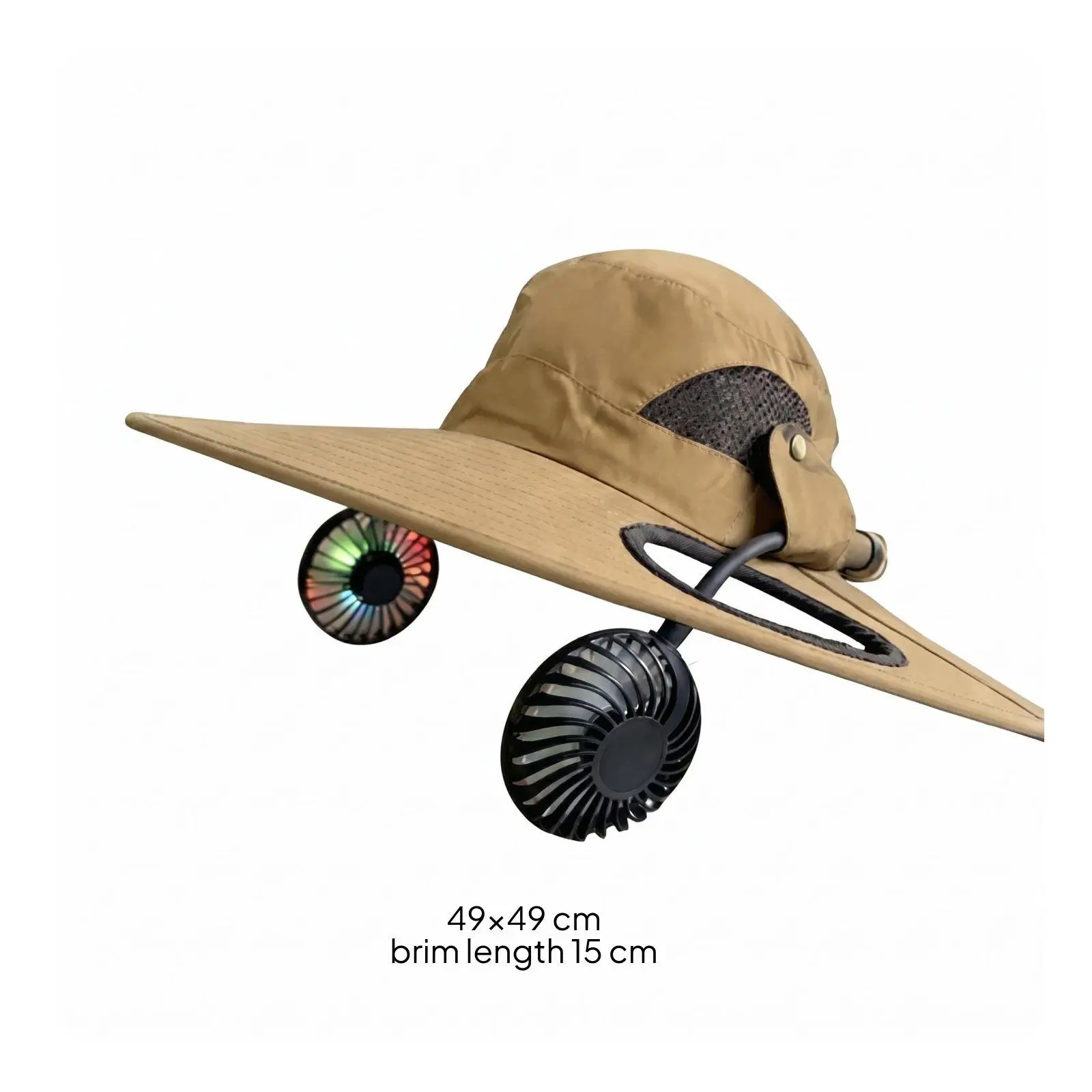 Wide Brim LED Adjustable Fan Hat Cooling Sun Shade Cap for Outdoor Camping Hiking and Travel