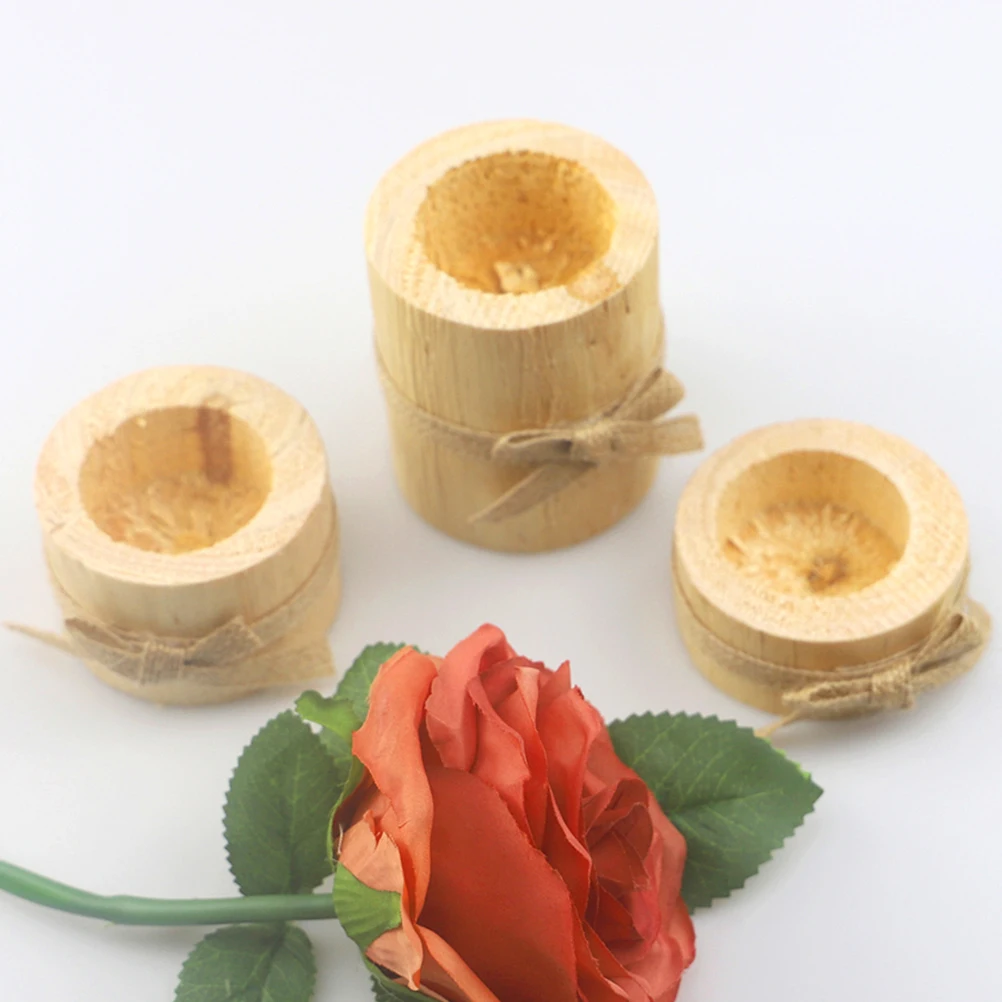 

3 Pcs Pine Craft Decoration Succulent Pot Round Candlestick Bamboo Wooden