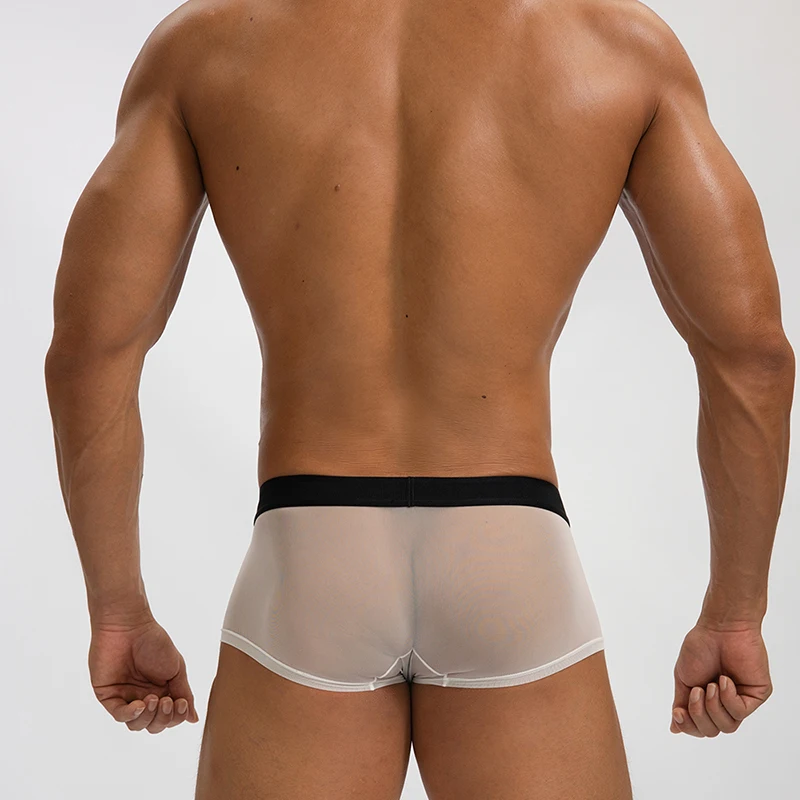 Calções boxer transparentes ultra-finos para homens, roupa interior sexy, transparente, malha pura, calcinha respirável, bolsa convexa em U, cuecas