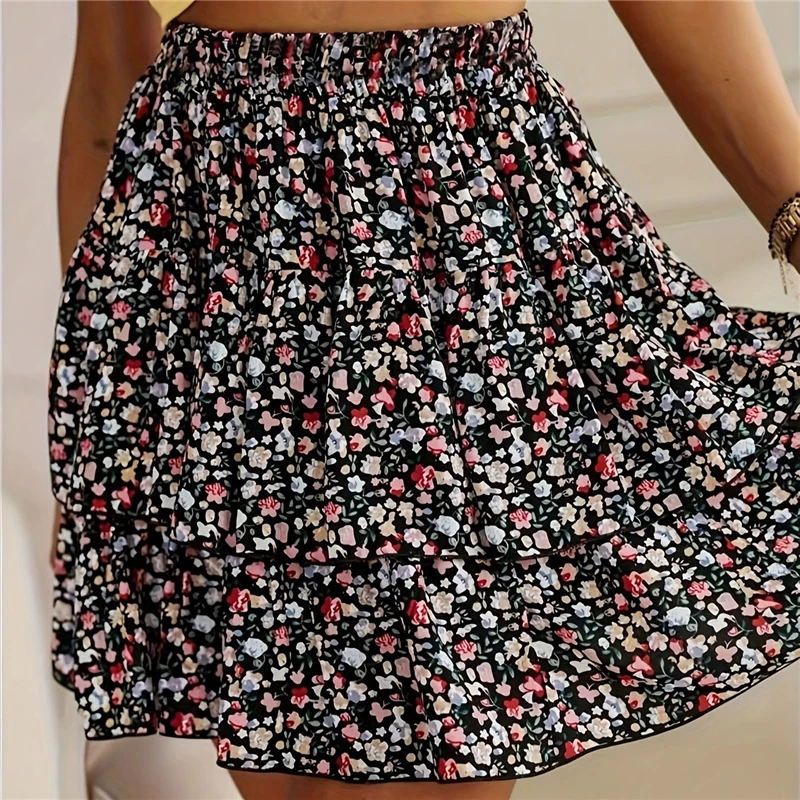 

2024 New Arrival Women's Fashion Summer Floral Elegant Half-body Skirt Ladies Daily Wear Mini Skirt Hot Selling Party Half Dress