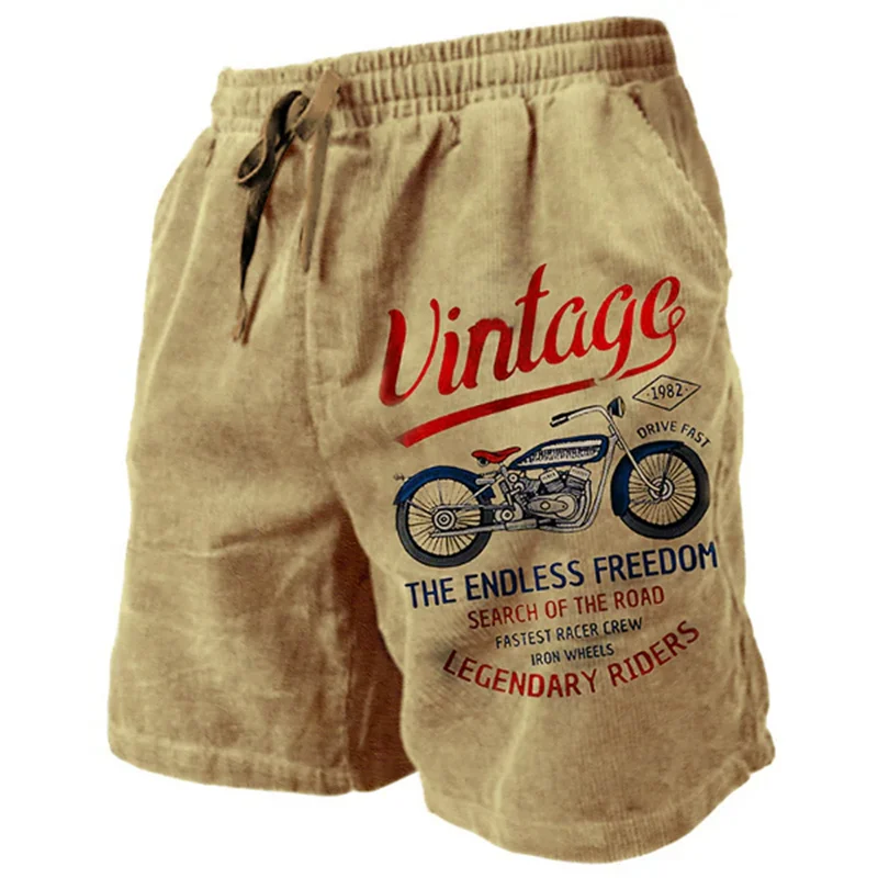 Vintage motocicleta padrão praia curto para homens moda casual verão 3d impresso troncos de natação tendência solta streetwear calças curtas