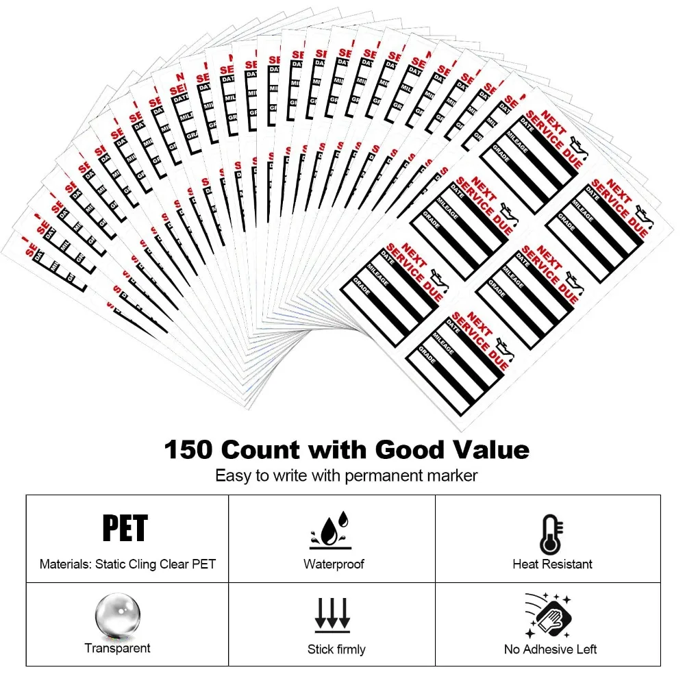 1 ورقة الخدمة التالية بسبب ملصقات السيارات ملصق سيارة ذاتي اللصق لنافذة السيارة الصيانة التالية ملصق تذكير مع انتهاء الصلاحية