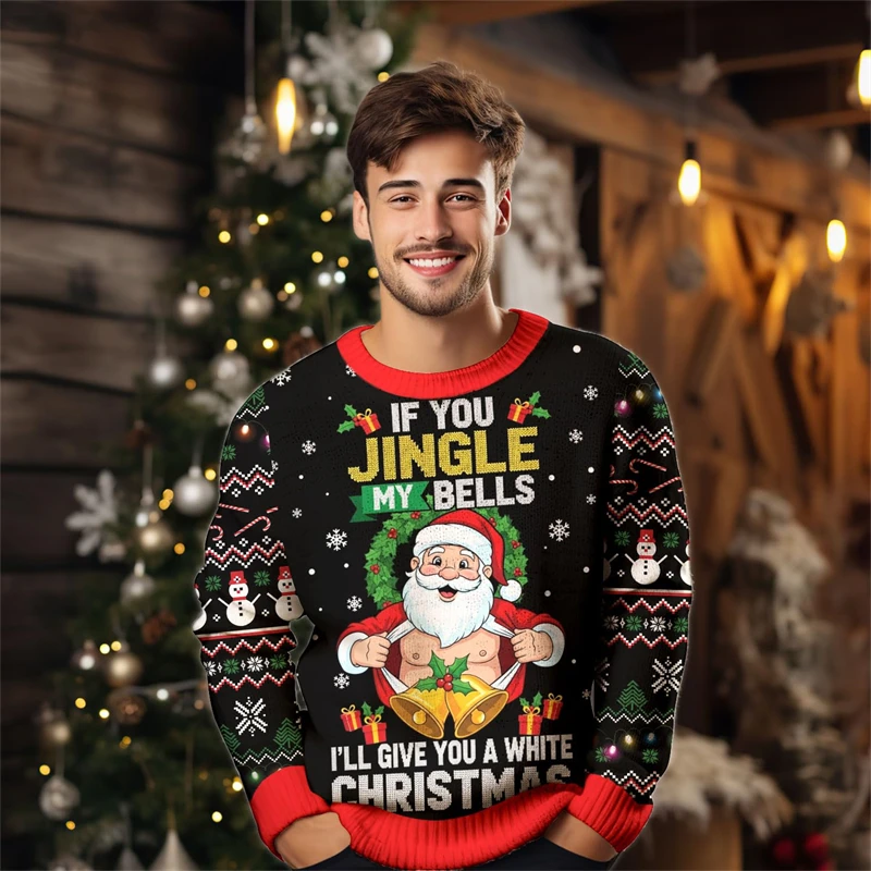 

2026 New Santa Claus Jesus Graphic Christmas Sweatshirt Autumn Winter Holiday 3D Printed Ugly Sweater Casual Oversized Pullovers