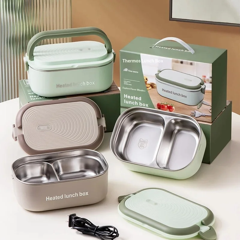Electric Heated Lunch Box No Water Needed Plug-In Insulated Office Workers Constant Temperature Heating Stainless Steel 304