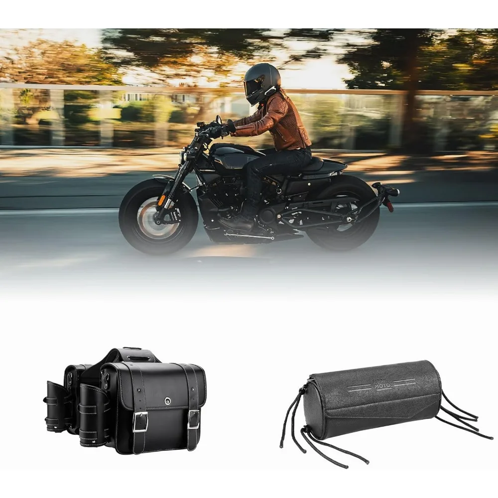 

Мотоциклетные седельные сумки, седельные сумки + сумка для вилок, сумка на руль, совместимая с Sportster Softail Dyna Touring, универсальная