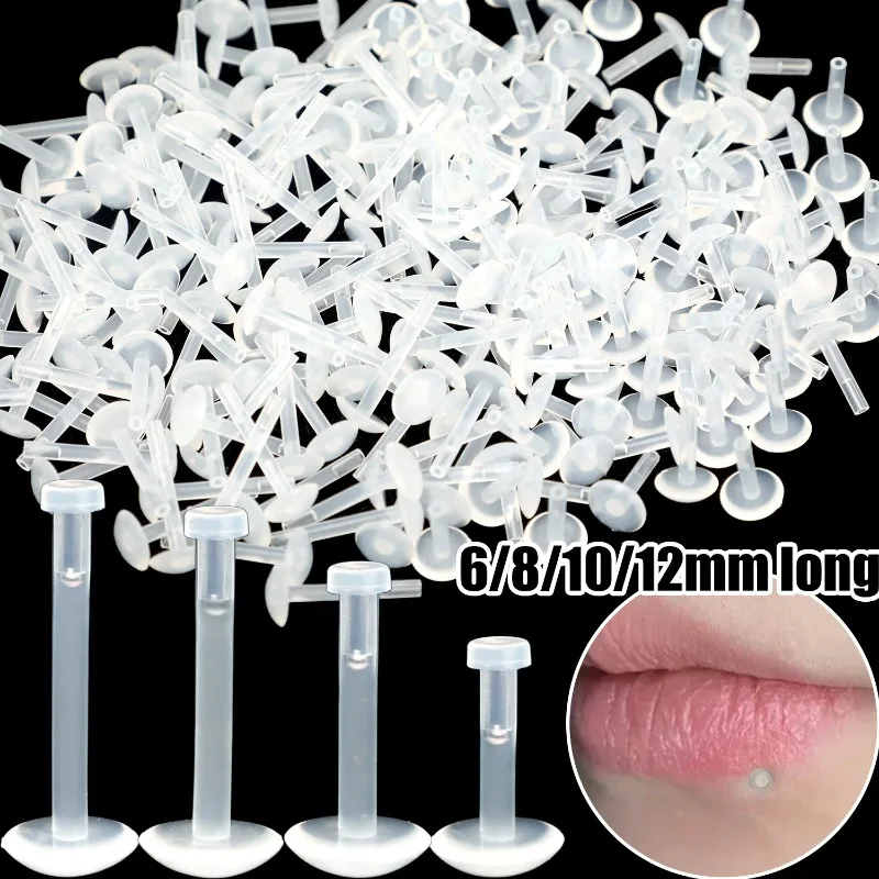 10pcs Clear Surgery Bioflex Nose Rings Belly Rings Septum Eyebrow Lip Cartilage Earring Industrial Plastic Piercing Jewelry
