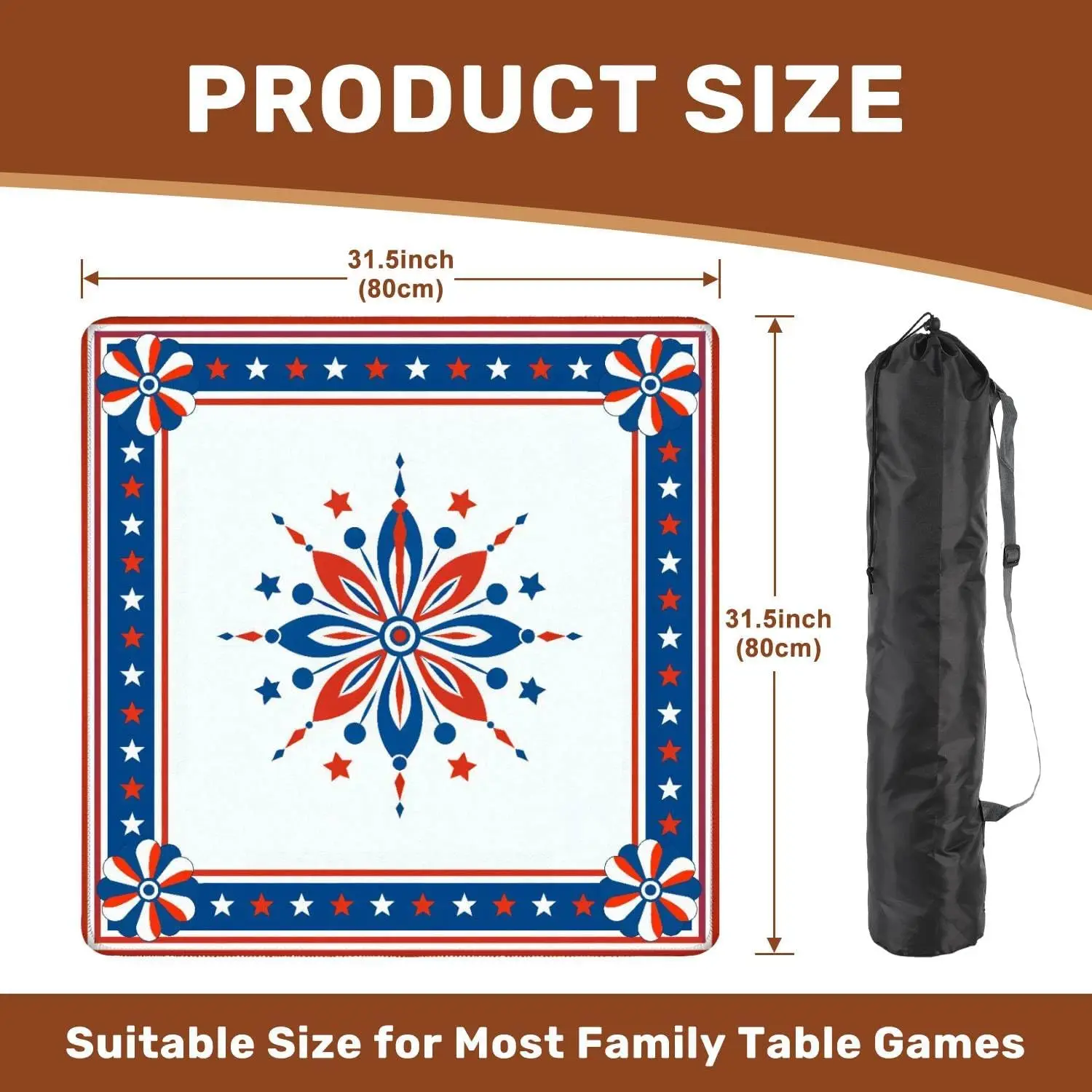 Luxury Neoprene 31.5 Inch 3mm Mahjong Mat Patriotic Star Ribbon Bows Non Slip Noise Reduction for Mahjong Poker Dominoes