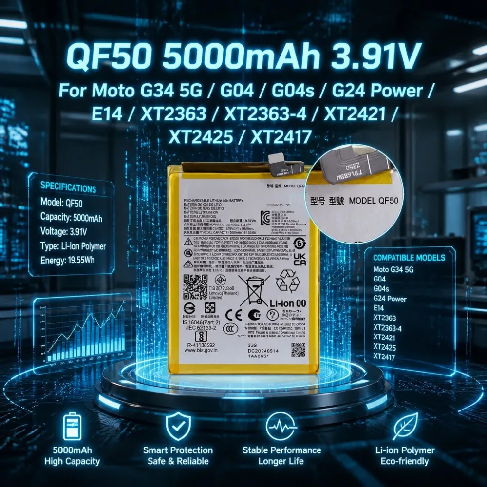 

QF50 Battery 5000mAh For Motorola Moto G34 5G G04 G04s G24 Power E14 XT2363 Series High Capacity Replacement Battery With Repair