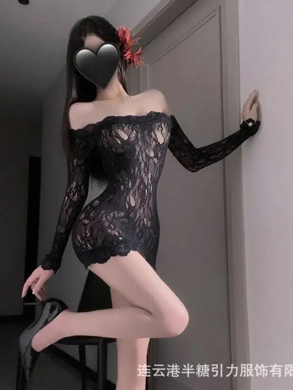 Ärmelloses, schulterfreies, figurbetontes Kleid, Pure Desire, durchsichtiges Netz, einfarbig, transparent, langärmelig, Wickel-Hüftkleid, charmant, 1FG3