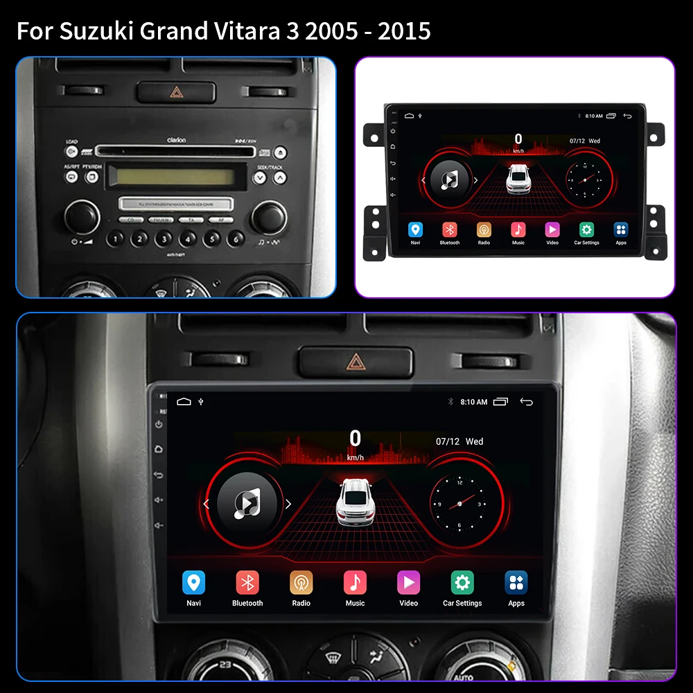 For Suzuki Grand Vitara 3 2005-2015 2 Din Android 13 Car Radio Multimedia Video Player GPS 4G Carplay Auto Stereo RDS Head Unit