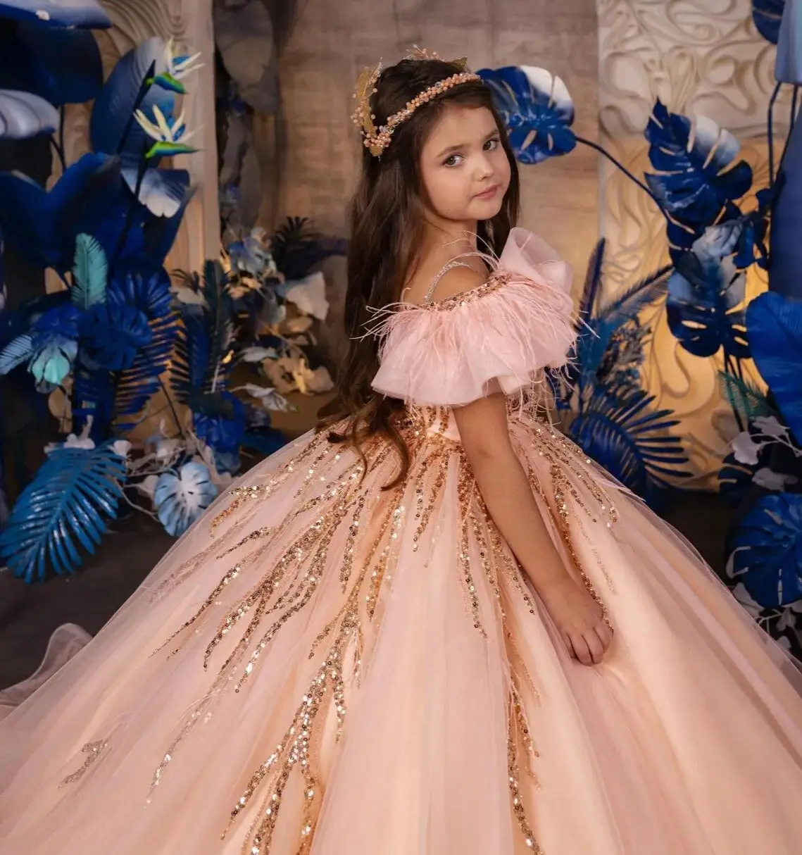 

Качественные элегантные розовые платья для девочек с цветочным узором, нарядные платья для малышек на день рождения, индивидуальные платья с бисером для первого выпускного бала, детская праздничная одежда