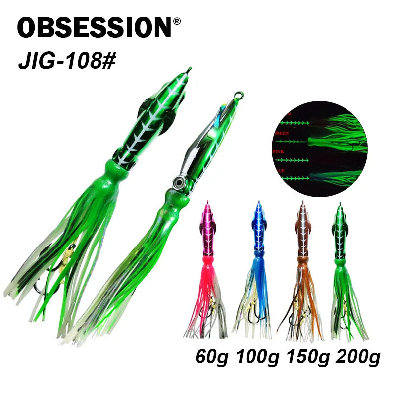 OBSESSION J108 Inchiku Slow Pitch Jig Wire Bait Metal Head Octopus Skirt Fishing Jigging Lure 60g 100g 150g 200g Pesca Jig Lure