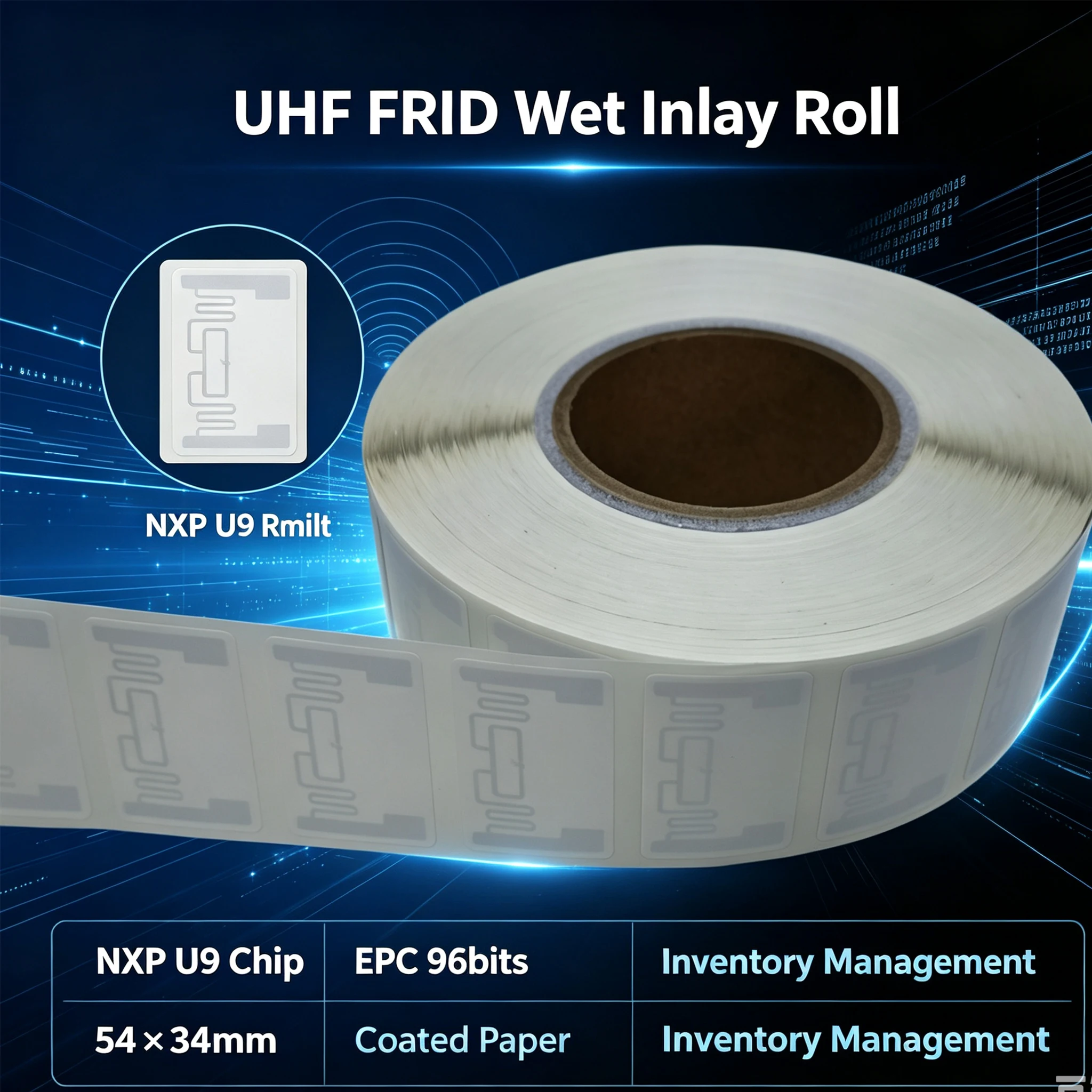 UHF RFID tag sticker NXP U9 wet inlay 915mhz 900 868mhz 860-960MHZ EPCC1G2 6C smart adhesive passive RFID tags label