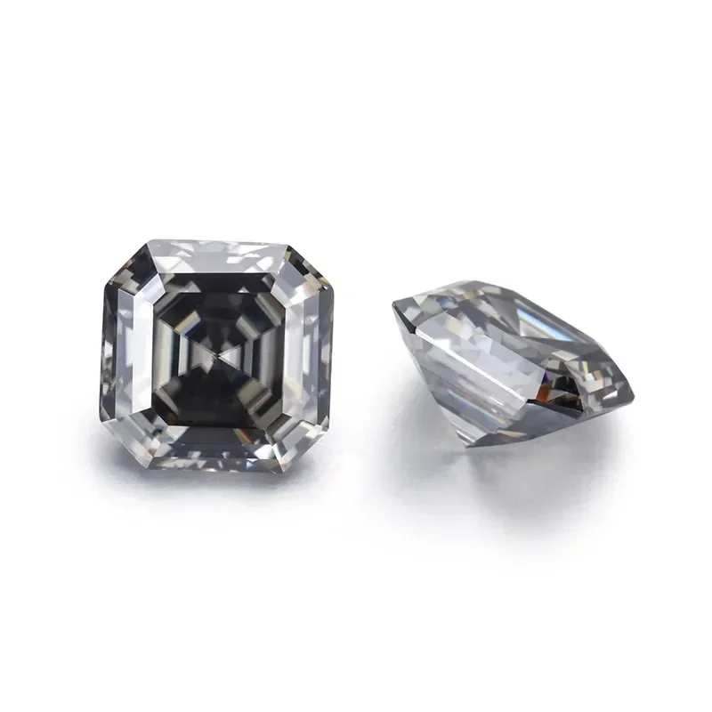 مويسانيتي رمادي اللون Asscher قطع مختبر نمت الأحجار الكريمة الاصطناعية DIY بها بنفسك صنع المجوهرات المواد تمرير اختبار مع Cer