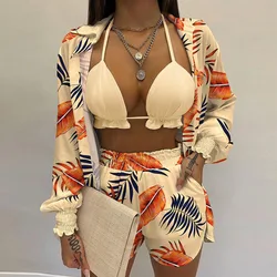 2024 Bohemia Beach Estate Abbigliamento donna Abiti Moda Primavera Sling Top Camicia lunga Pantaloni corti Set da 3 pezzi