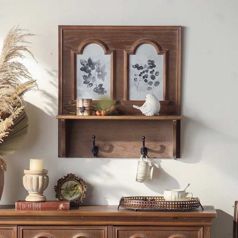 

Настенная полка из винтажного шпона ясеня, коричневый в деревенском стиле, панель с цветочным рисунком, органайзер для прихожей, кружка и крючки для ключей