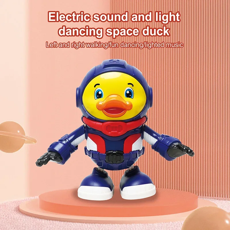 어린이 우주 오리 우주 비행사 음악 조명, 전기 사운드 및 조명 댄스 로봇, 걷기 스윙 상호 작용 장난감, 아기 선물