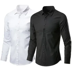 Elastic men's shirt, long sleeved, slim fit, non ironing, business casual white, professional dress, Korean version shirt