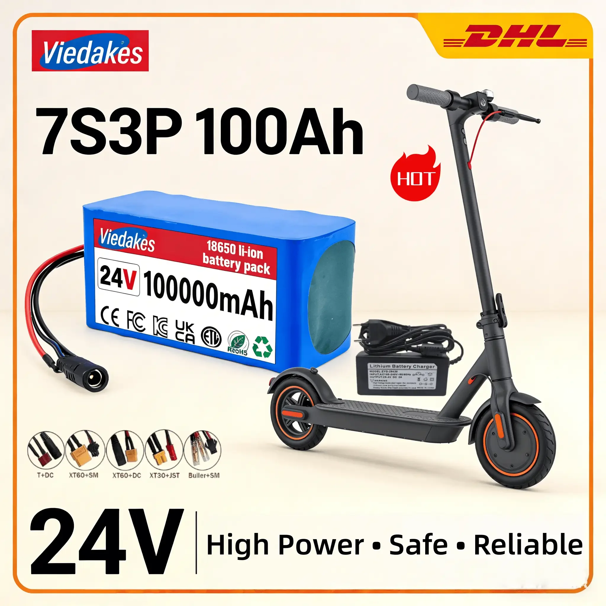 

VEDAKES 24V 10Ah 7S3P Battery with Charger for Wheelchair and Energy Storage Devices