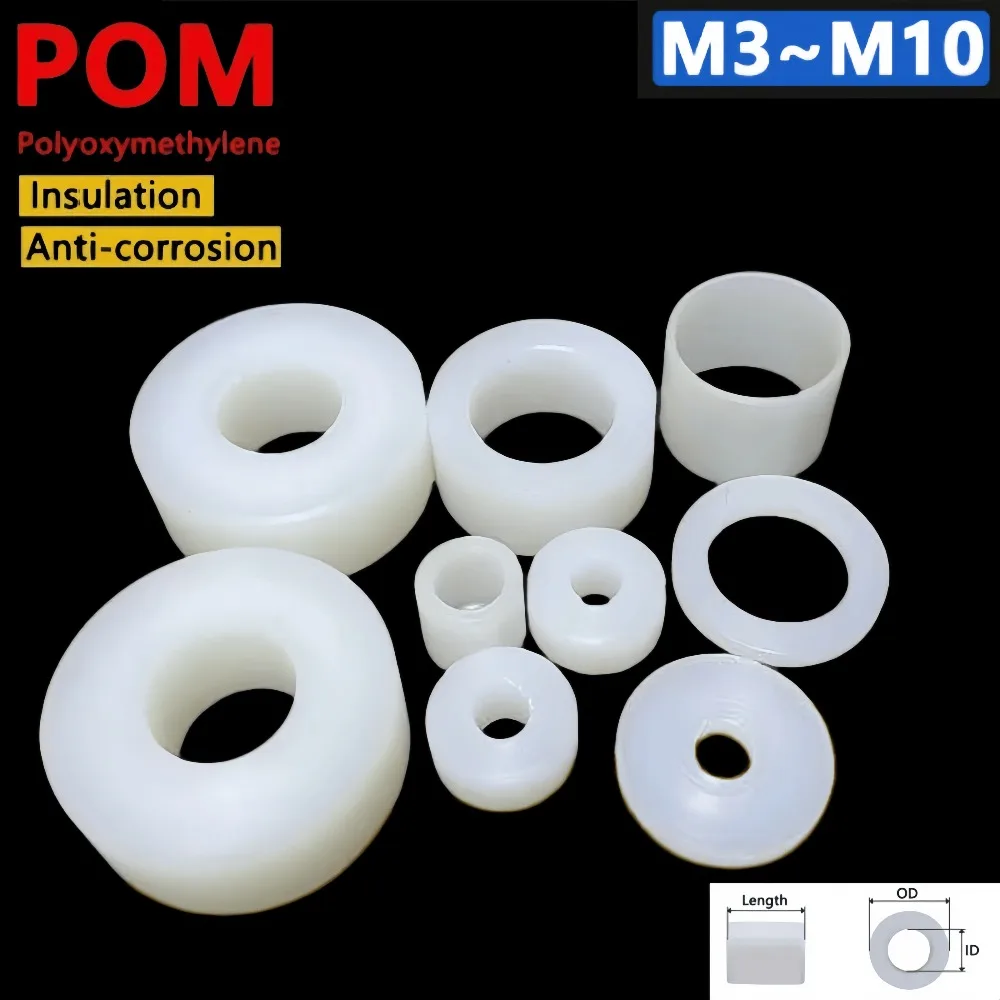 M3 M4 M5 M6 M8 M10 White POM Insulated Spacer Round Hollow Bushing Plastic Washer Sleeve Standoff Gasket 1-20mm