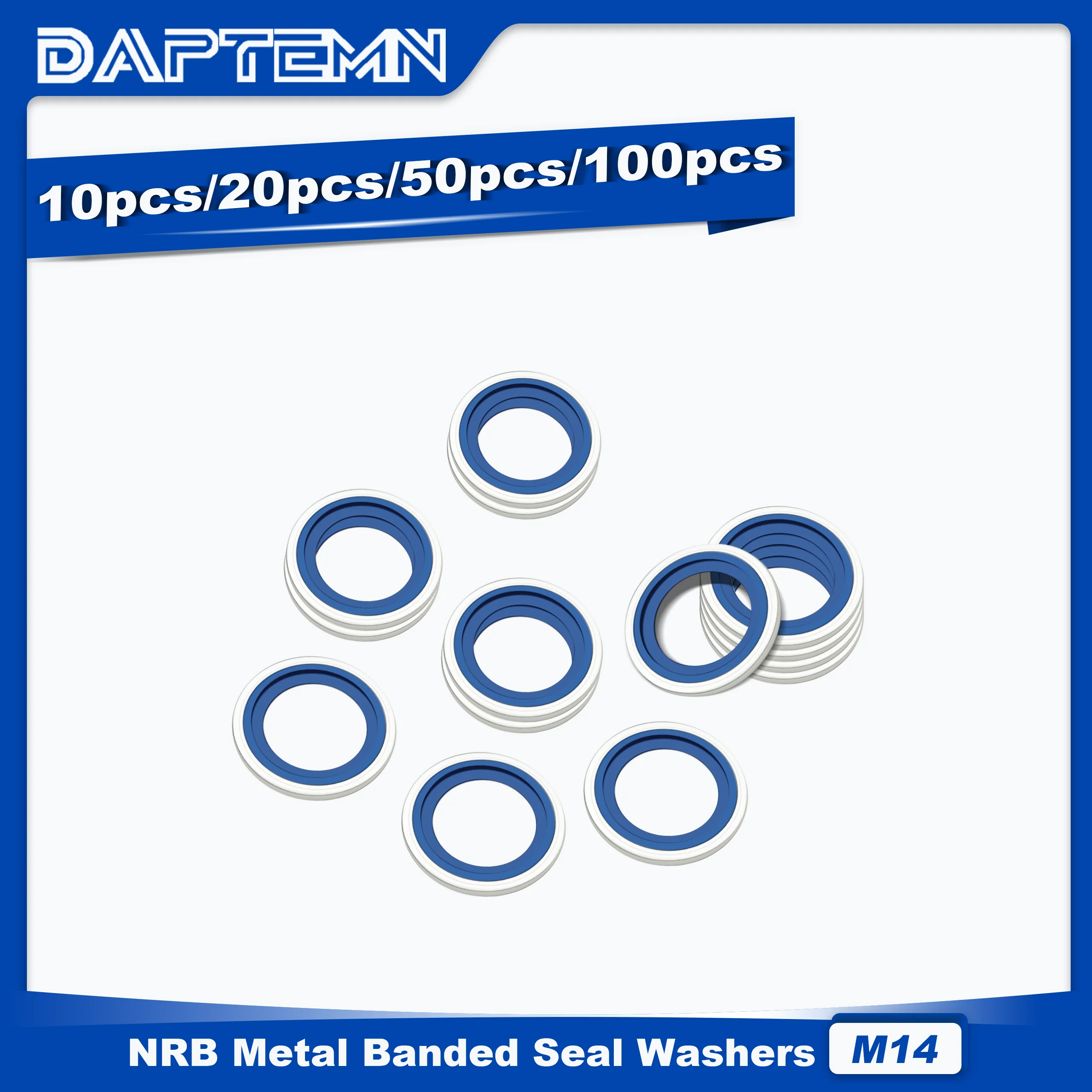 

M14 Metric Bonded Seal Dowty Washer, NBR Zinc-Plated Automotive Self-Centred Seal Rubber Washer, Gasket 10PCS 20PCS 50PCS 100PCS