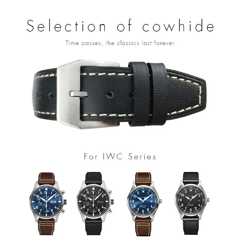 

SCHIK 20mm 21mm 22mm Leather Watch Strap Black Brown Pin Buckle Watch Bands for IWC Mark Pilot PORTUGIESER PORTOFINO for Men