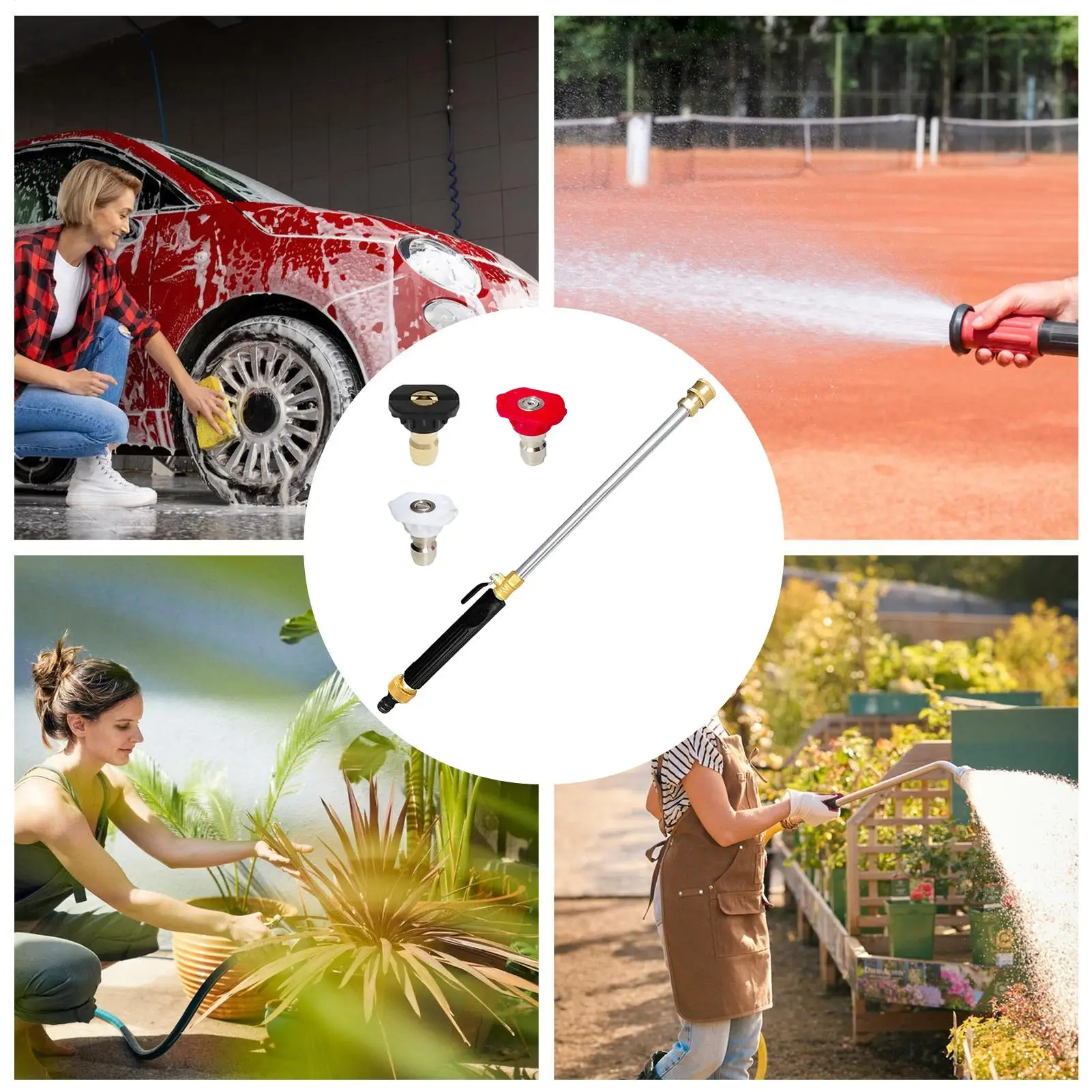 Power Washer Wand Adjustable Watering Sprayer Power Wash Wand For Garden Hose With Quick Connector And 3 Nozzles For Lawn