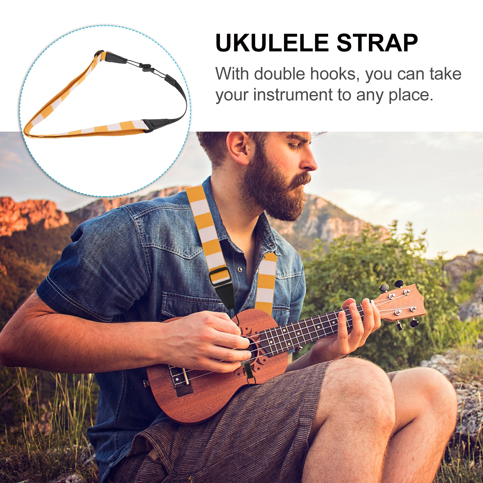 

Ukulele Strap Adjustable Fabric Plastic Belt Double Hooks Compatible Instruments Long Lasting Bright Patterns Hole Free Musical