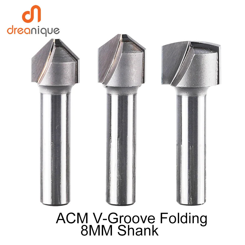 Dreanique 1pc 8mm Shank, V-GROOVE Bit for ACM Panels Fording, 90/108 Degree Rectangular GROOVE Panel Bending Router V Bit
