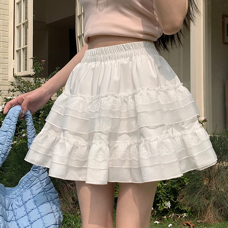

White Ballet Style Tiered Women's Summer Lace Pettiskirt A- line Skirt