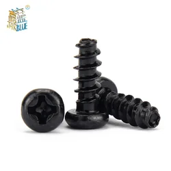 100pcs/lot Cross Recessed Pan Head Self-tapping Screw M1 M1.2 M1.4 M1.7 M2 M2.3 M2.6 M3 M3.5 M4 M5 Black Carbon Steel Phillips