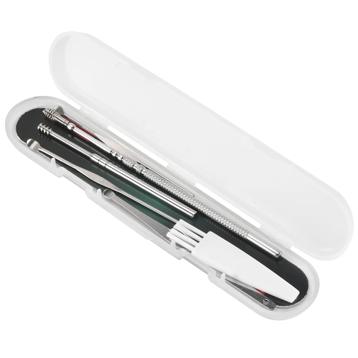 

Новый набор из 6 шт., набор ушных щипцов из нержавеющей стали, средство для удаления кюретки ушной серы, ложка для чистки ушей, спиральный инструмент для чистки ушей с футляром