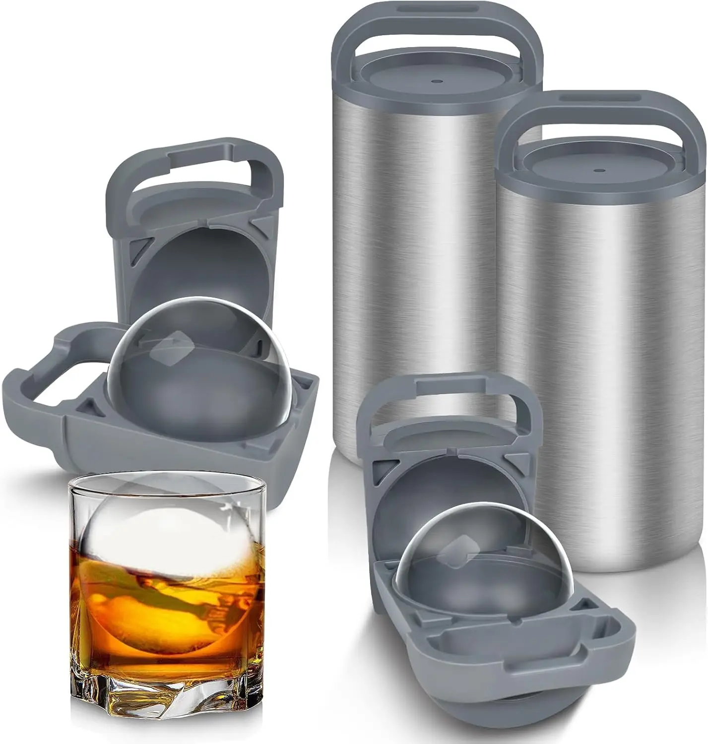 

Форма для льда Clear Ice Cube Maker, 2,4 дюйма, из нержавеющей стали и силикона без BPA, для коктейлей, напитков и бурбона, с венчиком