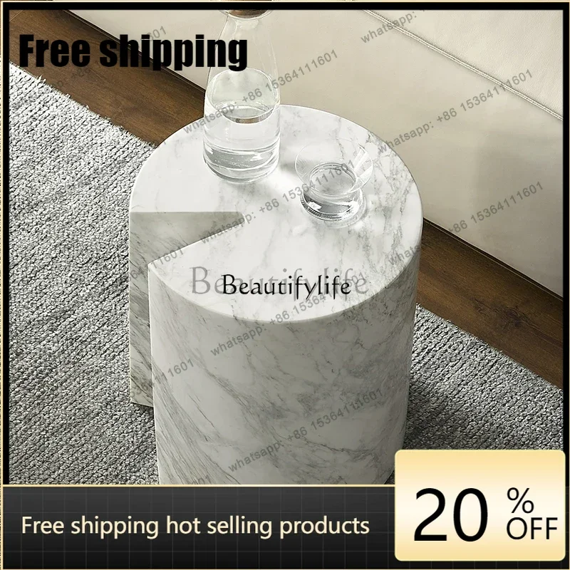 HJ  Sir Marble White Marble Round Edge Small Coffee Table Light Luxury Minimalist Coffee Table