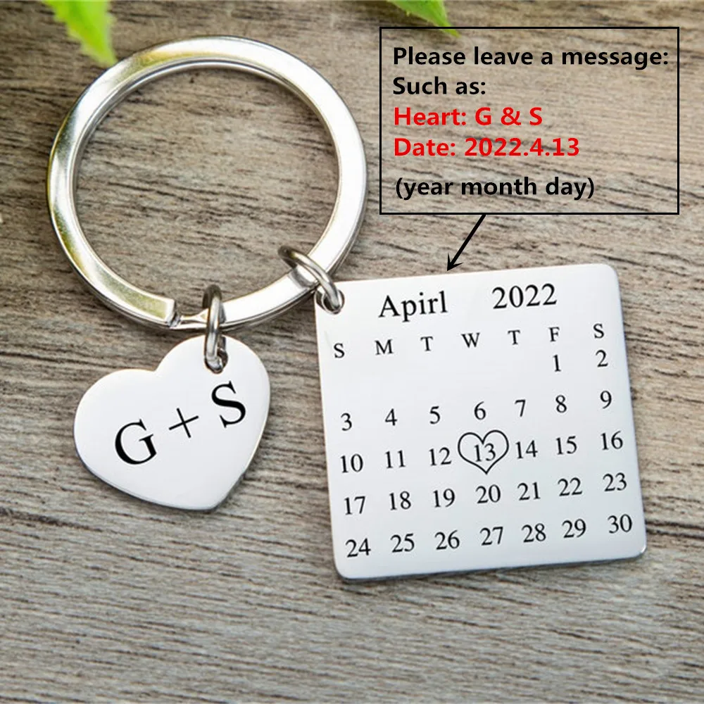 Custom Date Keychain Personalized Name Jewelry Calendar Keyring Save The Date Key Chain Anniversary Gift/Birthday Gift For Him