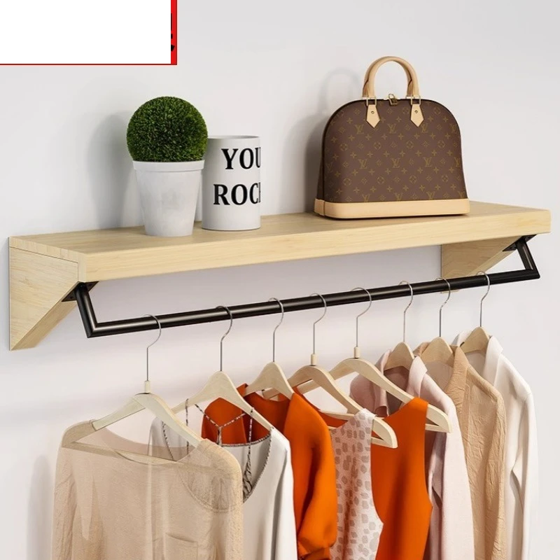 Women's clothing store shelf clothes display rack wooden wall clothing rack side hanging clothing store